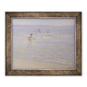 Tablou inramat - Peder Severin Kroyer - Raza de soare la Skagen - Baieti inot, 70 x 85 cm