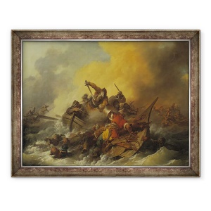 Tablou inramat - Philippe Jacques de Loutherbourg - Lupta pe mare intre soldati si piratii orientali, 60 x 80 cm