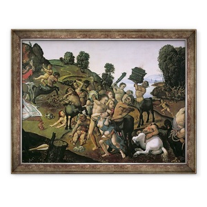 Tablou inramat - Piero di Cosimo - Lupta dintre lapiti si centauri detaliu al centaurilor care ataca lapitii c.1490, 60 x 80 cm