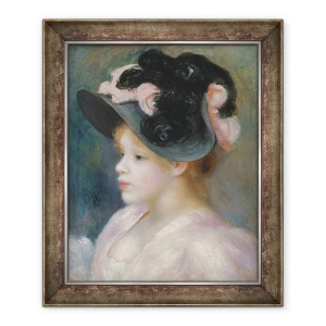 Tablou inramat - Pierre Auguste Renoir - Tanara fata intr-o palarie roz si negru, 50 x 60 cm