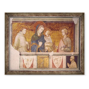 Tablou inramat - Pietro Lorenzetti - Fecioara si Pruncul cu Sfantul Francisc si Sfantul Ioan Evanghelistul, 60 x 80 cm