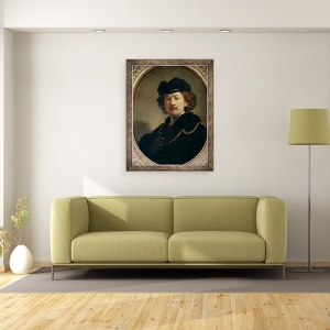 Tablou inramat - Rembrandt Harmensz van Rijn - Autoportret cu palarie si lant de aur, 70 x 90 cm - Img 2