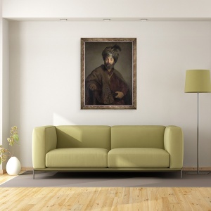 Tablou inramat - Rembrandt Harmensz van Rijn - Barbat in Costum Oriental, 60 x 80 cm - Img 3