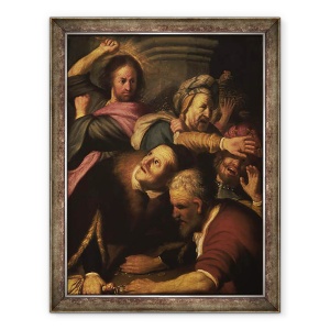 Tablou inramat - Rembrandt Harmensz van Rijn - Hristos ii alunga pe schimbatorii de bani din templu, 60 x 80 cm