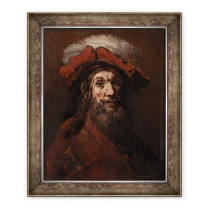 Tablou inramat - Rembrandt Harmensz van Rijn - Schita pentru Cavalerul cu soimul, cunoscut sub numele de Cruciatul, 50 x 60 cm