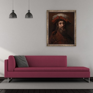 Tablou inramat - Rembrandt Harmensz van Rijn - Schita pentru Cavalerul cu soimul, cunoscut sub numele de Cruciatul, 50 x 60 cm - Img 2