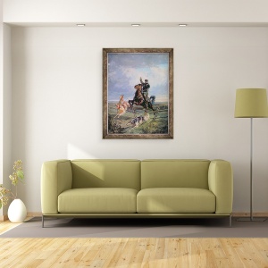Tablou inramat - Rudolph Frenz - Vanator cu Borzois, 70 x 90 cm - Img 2