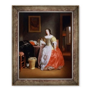 Tablou inramat - Samuel van Hoogstraten - Lady intr-o rochie galbena si rosie, 50 x 60 cm