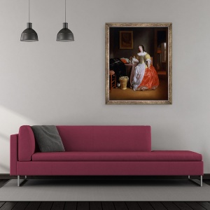 Tablou inramat - Samuel van Hoogstraten - Lady intr-o rochie galbena si rosie, 50 x 60 cm - Img 2