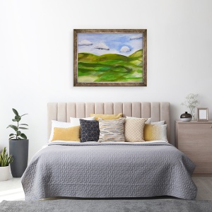 Tablou inramat - Sarah Thompson-Engels - Dealuri verzi acrilice pe hartie 2019, 60 x 80 cm - Img 3