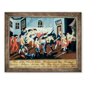 Tablou inramat - Scoala austriaca - Arestarea lui Albrecht von Wallenstein 1583-1634 la Eger de catre o forta de ofiteri irlandezi si scotieni sub comanda generalului Butler, 70 x 90 cm