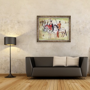 Tablou inramat - Scoala chineza - Doi calareti intr-un peisaj sau, Boddhisatva si Ecuerry lui, 70 x 90 cm - Img 2
