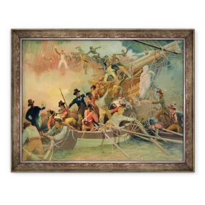 Tablou inramat - scoala engleza - Marina engleza a cucerit o nava franceza in apropiere de Cape Camaro, 70 x 90 cm