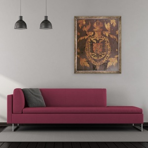 Tablou inramat - Scoala Flamanda - Stema lui Carol al V-lea, Sfantul imparat Roman, 70 x 85 cm - Img 2