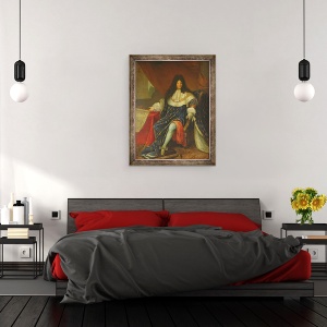 Tablou inramat - Scoala franceza - Ludovic al XIV-lea 1638-1715 tinand un plan al Maison Royale de Saint-Cyr, 60 x 80 cm - Img 3