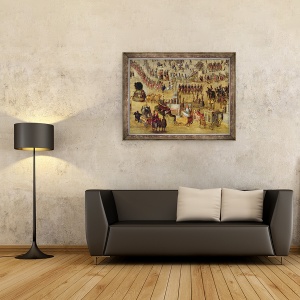 Tablou inramat - Scoala franceza - Place Royale si Carrousel in 1612 ulei pe panza, 70 x 90 cm - Img 2