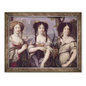 Tablou inramat - Scoala franceza - Portretul a trei dintre nepoatele Cardinalului Mazarin portretizat ca zeite, Venus, 60 x 80 cm
