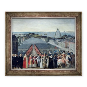 Tablou inramat - Scoala Franceza - Procesiunea Fratiei Saint-Michel in 1615, 50 x 60 cm