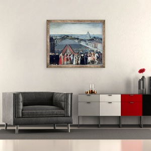 Tablou inramat - Scoala Franceza - Procesiunea Fratiei Saint-Michel in 1615, 50 x 60 cm - Img 2