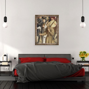 Tablou inramat - Scoala franceza - Procesiunea Ligii Sfante pe Ile de la Cite ulei pe panza, 70 x 90 cm - Img 3