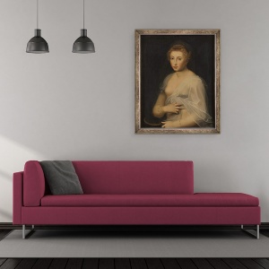 Tablou inramat - Scoala Franceza - Tanara doamna care detine o oglinda, 70 x 85 cm - Img 2