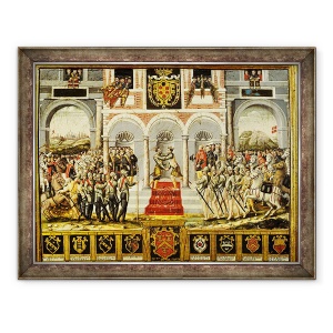 Tablou inramat - Scoala franceza - Tratatul de la Cateau-Cambresis si imbratisarea lui Henri al II-lea 1519-59 al Frantei si Filip al II-lea 1527-98 al Spaniei, 70 x 90 cm