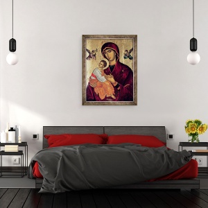 Tablou inramat - Scoala greaca - Icoana ilustrand Sfanta Maica a Pasiunii, 70 x 90 cm - Img 3