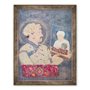 Tablou inramat - Scoala indiana - imparatul Jahangir 1569-1627 care detine un portret al imparatului Akbar 1542-1605, 60 x 80 cm