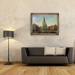 Tablou inramat - Scoala olandeza - Vedere la cantarirea si piata branzeturilor de la Alkmaar, 70 x 90 cm - Img 2