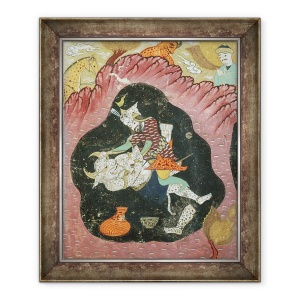 Tablou inramat - Scoala Persana - Rostam omorand demonul alb intr-o pestera, 50 x 60 cm