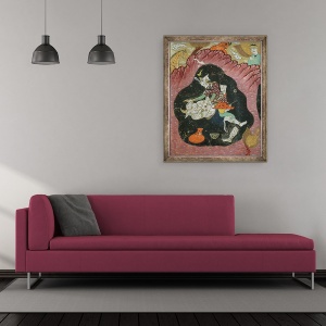 Tablou inramat - Scoala Persana - Rostam omorand demonul alb intr-o pestera, 50 x 60 cm - Img 2