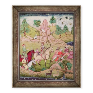 Tablou inramat - Scoala Persana - Vanatoare cu un soim, 50 x 60 cm