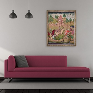 Tablou inramat - Scoala Persana - Vanatoare cu un soim, 50 x 60 cm - Img 2