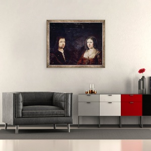 Tablou inramat - Scoala Spaniola - Ferdinand al II-lea de Aragon si Isabella I de Castilia, 50 x 60 cm - Img 2