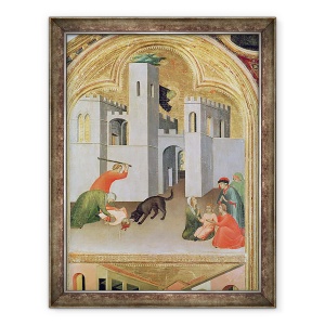 Tablou inramat - Simone Martini - Agostino Novella Salvarea unui Copil care a fost muscat de un caine, detaliu de la binecuvantatul Altarpiece Agostino Novello, 60 x 80 cm