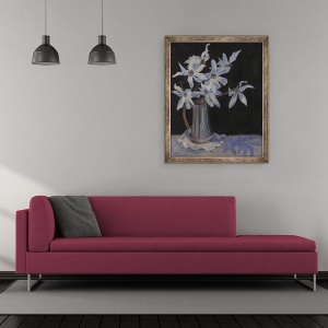 Tablou inramat - Sue Wales - Magnolii albe in Ulcior de Argint, 2019, 50 x 60 cm - Img 2