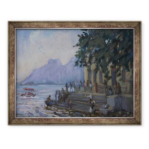 Tablou inramat - Sue Wales - Spalarea pe treptele de la Udaipur, 2012, 70 x 90 cm