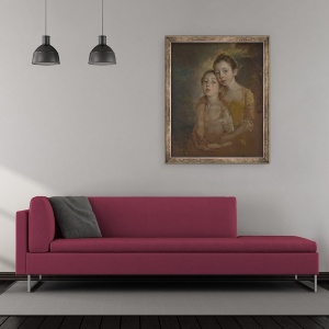 Tablou inramat - Thomas Gainsborough - Fiicele pictorului cu o pisica, 50 x 60 cm - Img 2