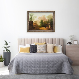 Tablou inramat - Thomas Gainsborough - Un peisaj cu figuri, cladiri agricole si o laptareasa, 60 x 80 cm - Img 3