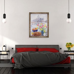 Tablou inramat - Timothy Easton - Pisica Curled cu flori, 60 x 80 cm - Img 3