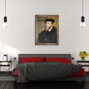 Tablou inramat - Titian - Detaliu al Portretului imparatului Carol V 1488-1576 1548 ulei pe panza, 70 x 90 cm - Img 3