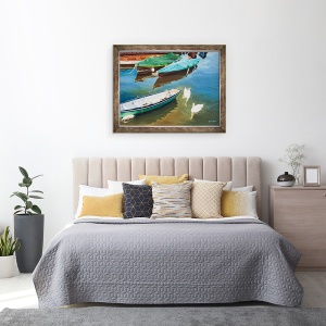 Tablou inramat - Tony Fandino - Barci pe Tamisa la Richmond cu lebede, 70 x 90 cm - Img 3