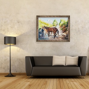 Tablou inramat - Tony Fandino - Omul cu cai in Muntii Sierra, 60 x 80 cm - Img 3