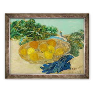 Tablou inramat - Vincent van Gogh - Natura moarta de portocale si lamai cu manusi albastre, 70 x 90 cm