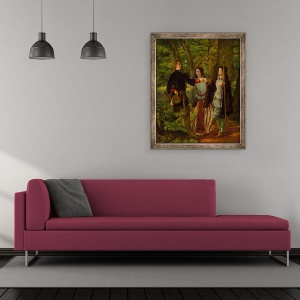 Tablou inramat - Walter Howell Deverell - Rosalind indrumand Orlando in Ceremonia de casatorie sau Casatoria Mock de Orlando si Rosalind II, 50 x 60 cm - Img 2