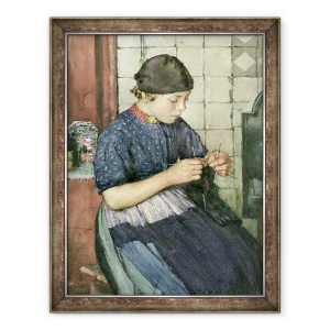 Tablou inramat - Walter Langley - Fata de tricotat, 70 x 90 cm