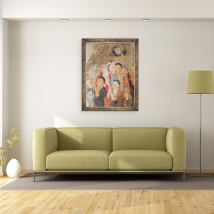 Tablou inramat - Xingjiang - Grup de calugari si Buddha, de la Manastirea Shikshin, Karashar, 70 x 90 cm - Img 2