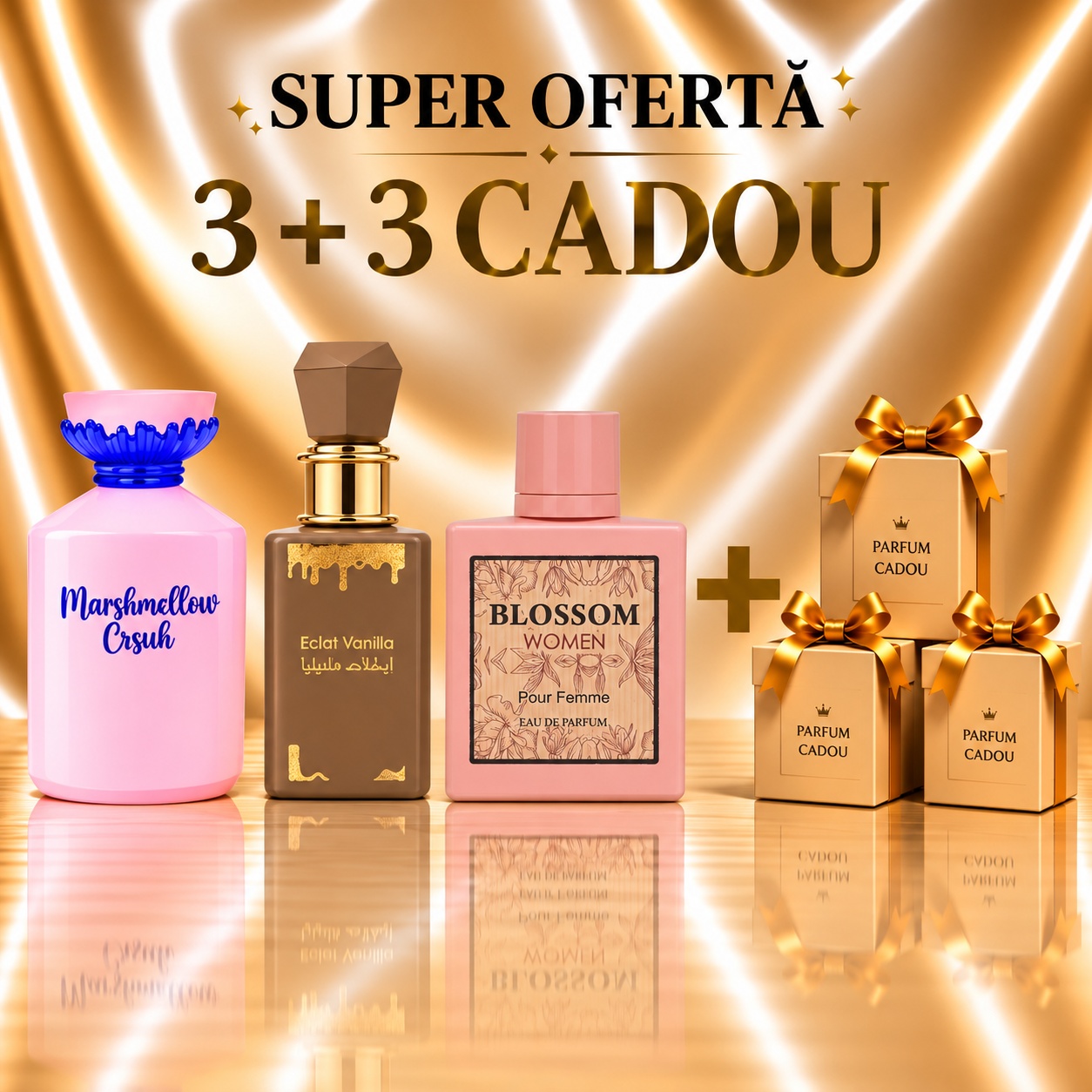 Marshmellow Crush + Eclat Vanilla + Blossom+ 3 Parfumuri Cadou 100 ml