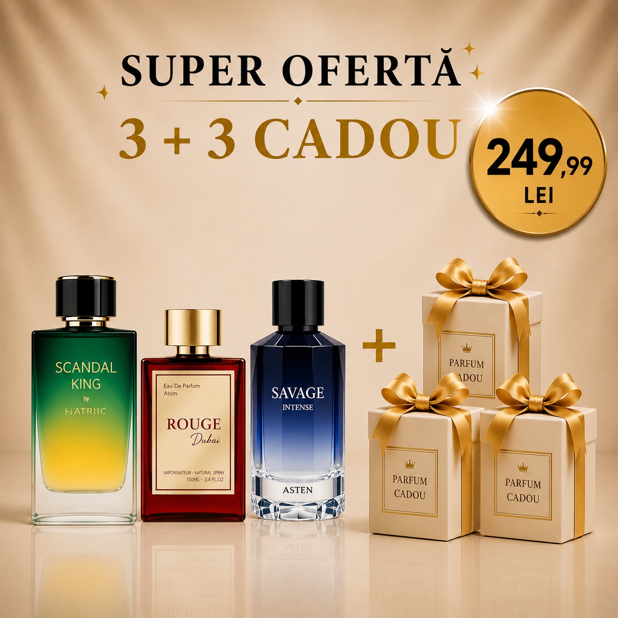 Scandal King + Rouge Dubai + Savage + 3 parfumuri 100ml cadou
