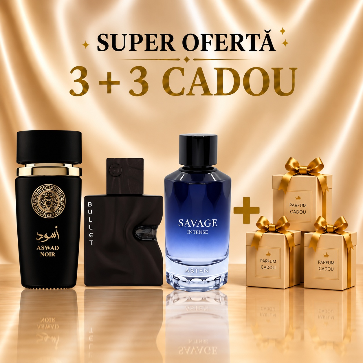 Aswad Noir + Bullet + Savage Intense + 3 Parfumuri Cadou, 100 ml